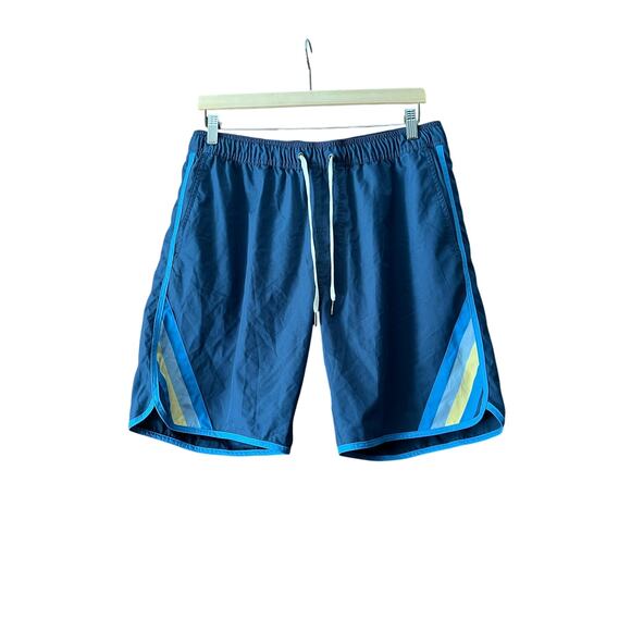 FAIR HARBOR Men's Lined 8" Swim Board Shorts Blue Anchor Retro Stripe Size L - Picture 1 of 8